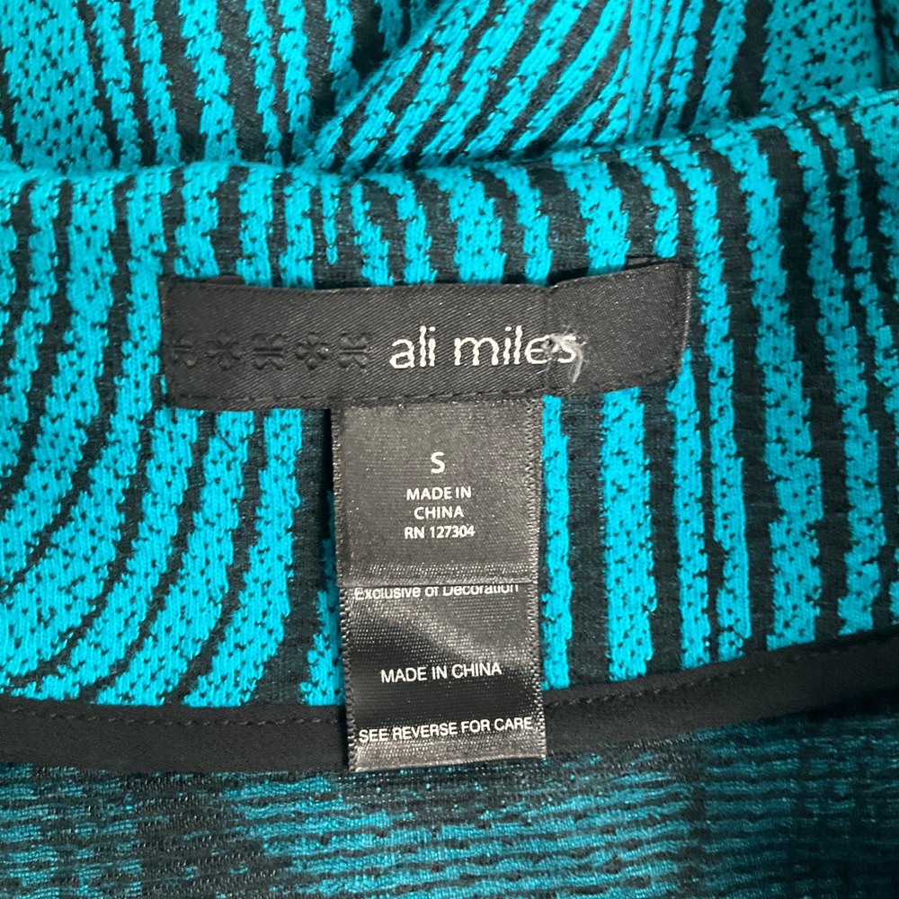 Ali Miles Jacket Women S Teal 3/4 Sleeve Abstract Wave Toggle Art To Wear NEW - Picture 3 of 11